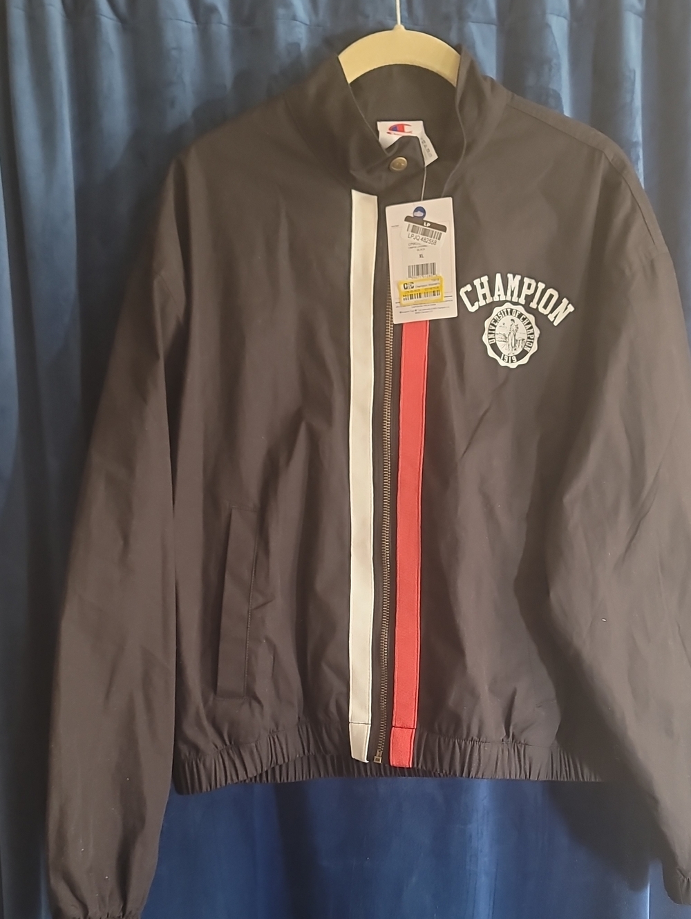 Champion Womens Black Track Jacket with Red & White Stripe